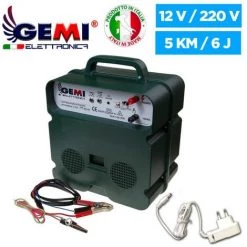 GEMIELETTRONICA ELECTRIFICATEUR De Clôture Électrique 5 Km Double Alimentation (Batterie)12V / 220V Clôture Électrifiée B/12 Extrafort Pour Animaux Chevaux Chiens Sangliers Vaches Porcs Poules Gemi Elettronica