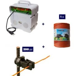 GEMIELETTRONICA Kit Complet Pour Clôture électrique : 1x ELECTRIFICATEUR 220V + 1 X Fil 1000 MT 6 Mm² + 200 Pcs Isolateur Pour Piquets En Fer - Clôture électrifiée Pour Animaux Chevaux Chiens Vaches Poules