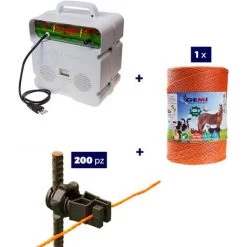 GEMIELETTRONICA Kit Complet Pour Clôture électrique : 1 X ELECTRIFICATEUR 220V + 1 X Fil 1000 MT 4 Mm² + 200 Pcs Isolateur Pour Piquets En Fer - Clôture électrifiée Pour Animaux Sangliers Chien Chevaux