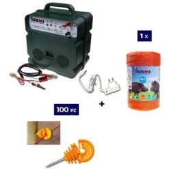 GEMIELETTRONICA Kit Complet Pour Clôture Électrique : 1 X Electrificateur B12 Double Alimentation 12 V / 220 V + 1x Fil 500 MT 6 Mm² + 100 Pcs Isolateur Pour Piquets En BOIS - Clôture Électrifiée Pour Animaux Chevaux Chiens Vaches Poules