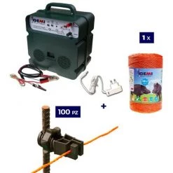 GEMIELETTRONICA Kit Complet Pour Clôture Électrique : 1 X Electrificateur B12 Double Alimentation 12 V / 220 V + 1x Fil 500 MT 6 Mm² + 100 Pcs Isolateur Pour Piquets En FER - Clôture Électrifiée PourChevaux Chiens Sangliers Vaches Porcs Poules.