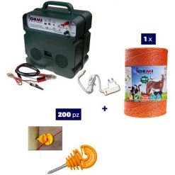 GEMIELETTRONICA Kit Complet Pour Clôture Électrique : 1 X Electrificateur B12 Double Alimentation 12 V / 220 V + 1x Fil 1000 MT 4 Mm² + 200 Pcs Isolateur Pour Piquets En BOIS - Clôture Électrifiée PourChevaux Chiens Sangliers Vaches Porcs Poules