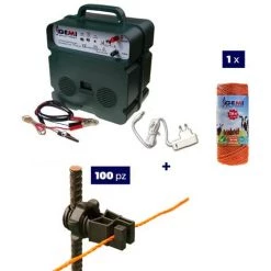 GEMIELETTRONICA Kit Complet Pour Clôture Électrique : 1 X Electrificateur B12 Double Alimentation 12 V / 220 V + 1x Fil 250 MT 2.2 Mm² + 100 Pcs Isolateur Pour Piquets En FER - Clôture Électrifiée Pour Chevaux Chiens Sangliers Vaches Porcs Poules