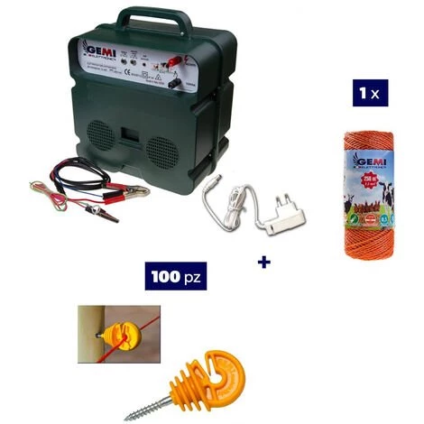 GEMIELETTRONICA Kit Complet Pour Clôture Électrique : 1 X Electrificateur B12 Double Alimentation 12 V / 220 V + 1x Fil 250 MT 2.2 Mm² + 100 Pcs Isolateur Pour Piquets En BOIS - Clôture Électrifiée Pour Chevaux Chiens Sangliers Vaches Porcs Poules 1 GEMIELETTRONICA Kit Complet Pour Clôture Électrique : 1 X Electrificateur B12 Double Alimentation 12 V / 220 V + 1x Fil 250 MT 2.2 Mm² + 100 Pcs Isolateur Pour Piquets En BOIS - Clôture Électrifiée Pour Chevaux Chiens Sangliers Vaches Porcs Poules
