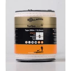 GALLAGHER Sangle 200m Blanche: Sangle Turboline Pour Clôtures électriques Professionnelles Hauteur 1,25 Cm Avec 2 Conducteurs En Acier Inoxydable De 0,15mm Più 1 De 0,2mm Et 2 En Cuivre De 0,25mm