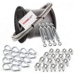 SEILWERK STANKE Seilwerk Câble D’acier Inoxydable Gainé (couche PVC), 5m Acier V4A, Diam?tre 2mm 7x7, 4x Tendeur M5 ?il-Crochet En Acier Galvanisé, 16x Cosse-C?ur V4A, 16x Serre-Câble ? étrier V4A - SET 6