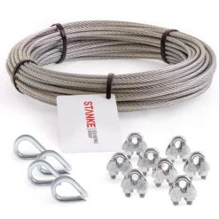 Seilwerk STANKE Câble D’acier Inoxydable V4A, 5m, Diamètre 3mm 7x7, 4x Cosse-cœur V4A, 8x Serre-câble à étrier V4A - SET 2