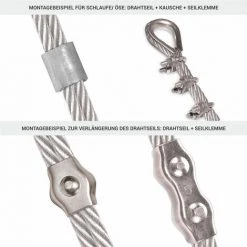 Seilwerk STANKE Câble D’acier Inoxydable V4A, 5m, Diamètre 3mm 7x7, 4x Cosse-cœur V4A, 8x Serre-câble à étrier V4A - SET 2 -Clôture électrique Soldes Boutique 36368716 3