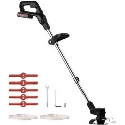 ASUPERMALL 24V 7500Mah Tondeuse à Gazon Sans Fil Télescopique, Coupe-Bordure électrique Multifonction Avec Lame En Plastique/Acier Inoxydable, Lame De Scie Circulaire, 1 Batterie